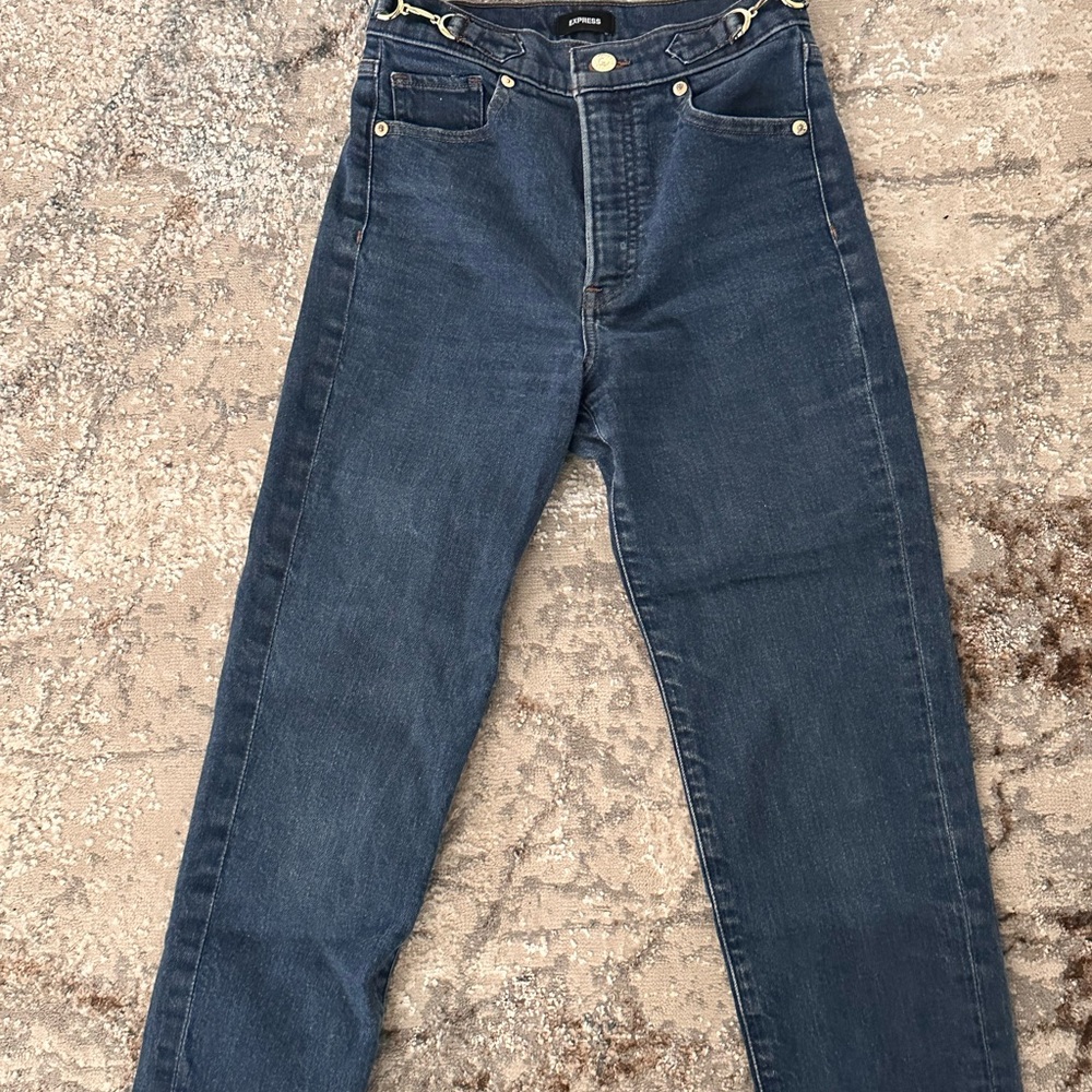 Express Blue Straight Mom Jeans Classic Fit